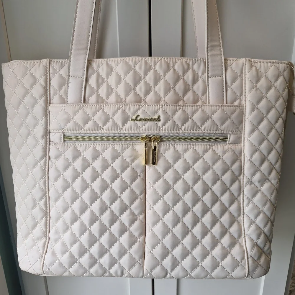 Lovevook Lap Top Bag,Women Quilted Tote Bag Ivory, 15.6